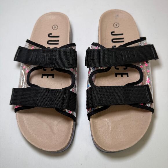 Justice Girls Adjustable Double Strap Cork Footbed Sandals Black Size 4 - Picture 2 of 6